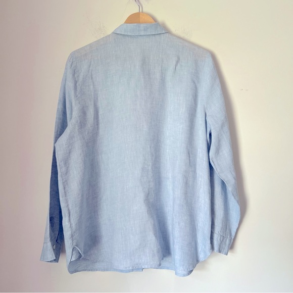 J.Jill Loves Linen Classic Blue Button Up Shirt Contemporary Preppy Coastal - Picture 8 of 11